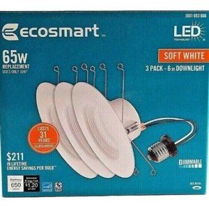 3 Ecosmart 65W LED Soft White 6 in. White Downlight Dimmable Trims